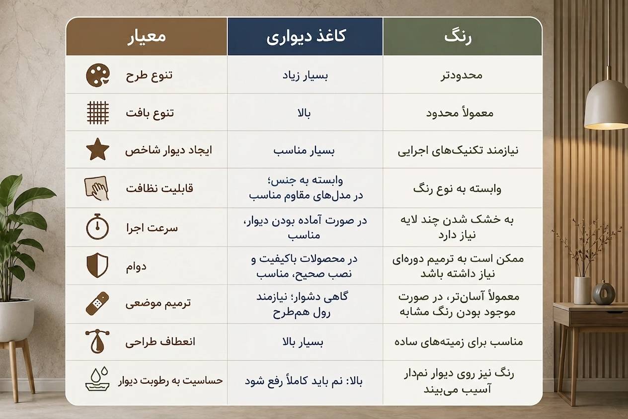 کاغذ دیواری بهتر است یا رنگ؟