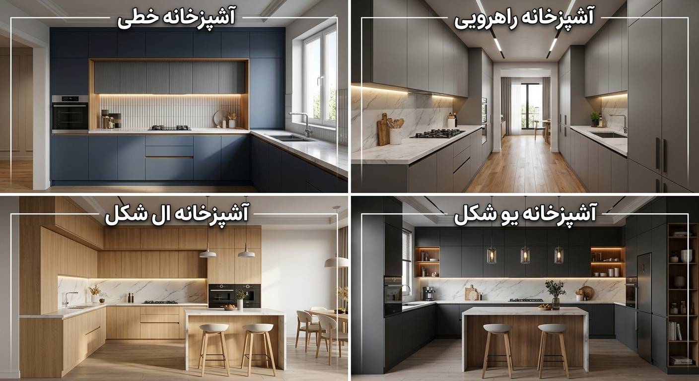 انواع چیدمان آشپزخانه و کاربرد هرکدام