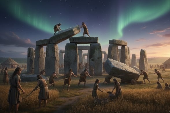 جابه‌جایی و چیدمان تخته‌سنگ‌های بزرگ توسط انسان‌های عصر نوسنگی برای ساخت بناهای عظیم سنگی.